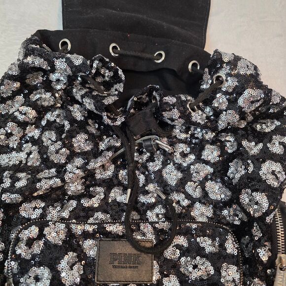 (2) Victoria's Secret PINK Leopard Cheetah & Polka Dot Backpacks Sequins Bling - Picture 6 of 16